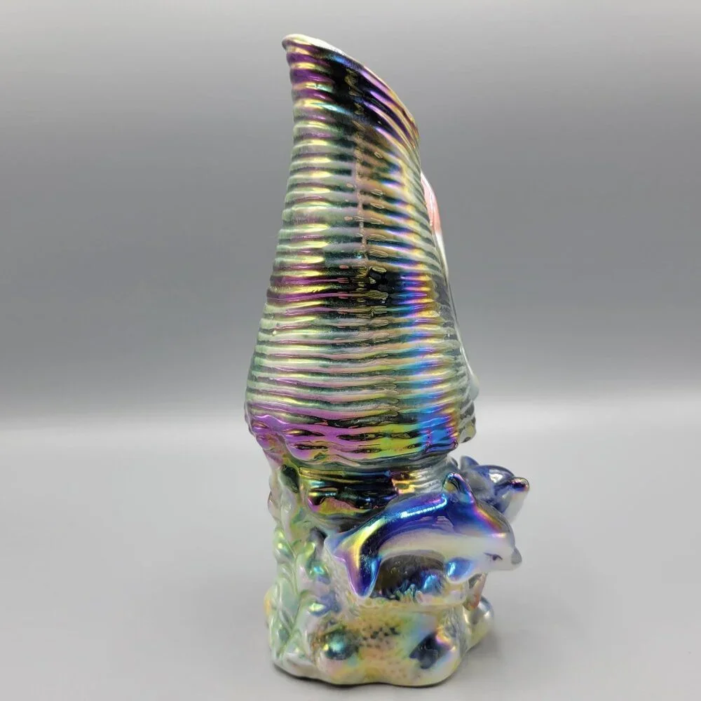Vintage Iridescent Ceramic Vase Shell Shape Ocean Inspired Design 7.5